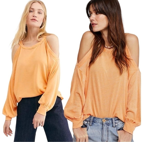 Free People Chill Out Cold Shoulder Tee Top in Tangerine Orange Slouchy Summer S - Picture 1 of 15